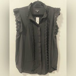 Ann Taylor NWT Ruffle Eyelet Shirt Black Size L
